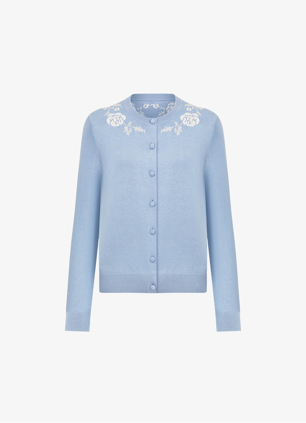 Embroidered Silk-Cotton Cardigan (Blue)