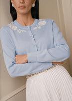 Embroidered Silk-Cotton Cardigan (Blue)