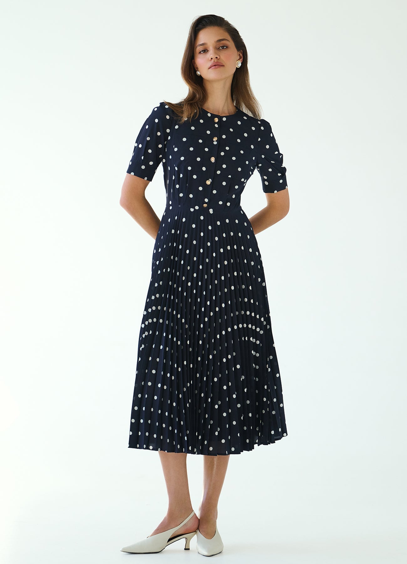 Silk Dress with Pleated Skirt