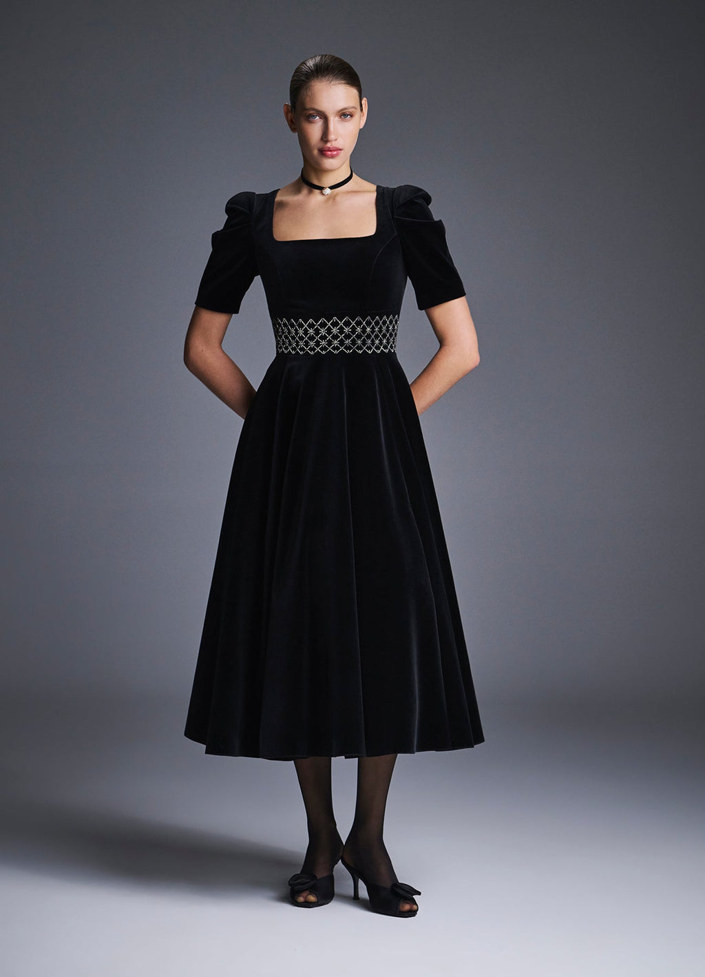 Vasilina Embroidered Velvet Dress