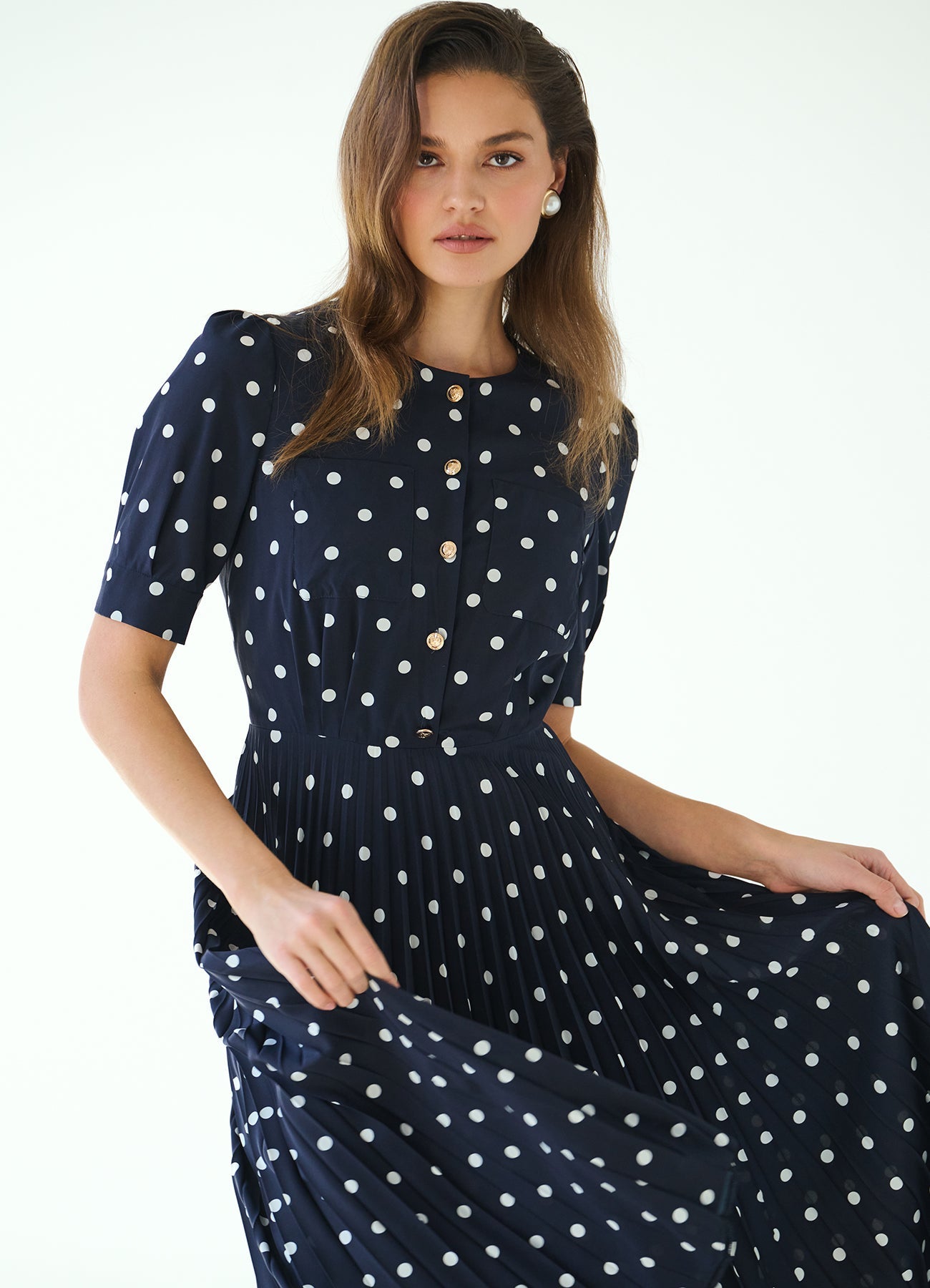 Silk Dress with Pleated Skirt