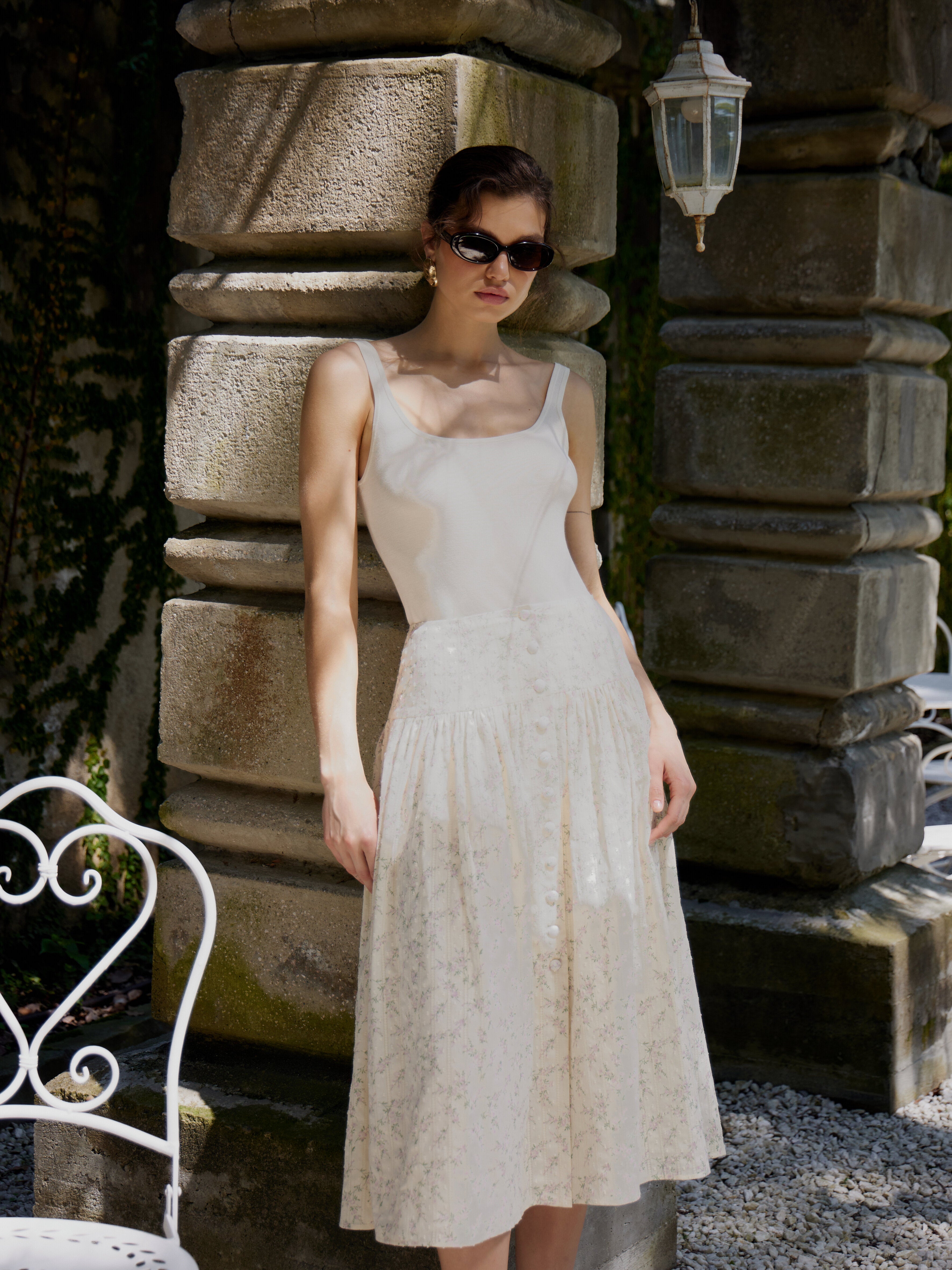 Silk-Trim Top (Beige)