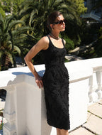 Cotton Sundress with Floral Appliqué (Black)