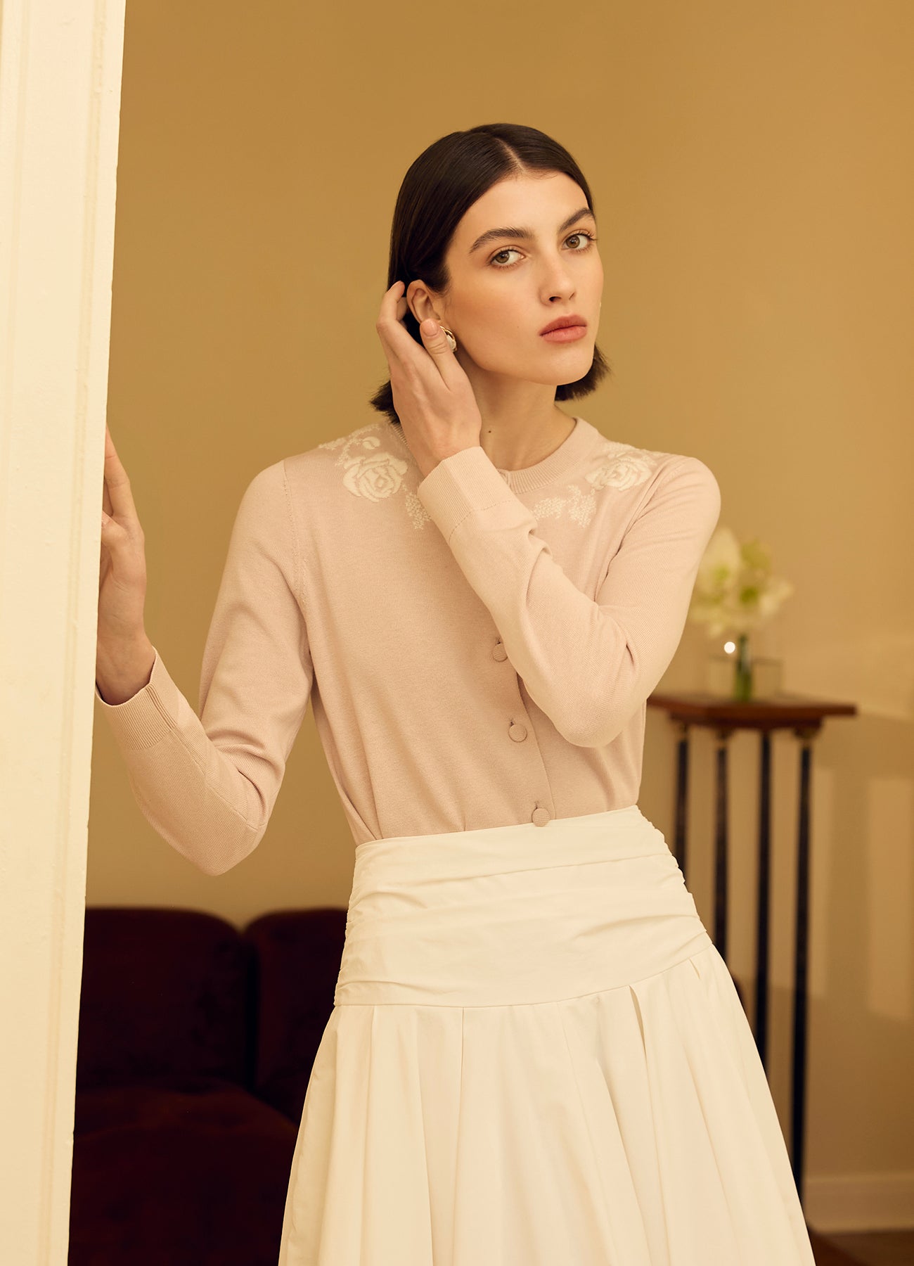 Embroidered Silk-Cotton Cardigan (Pink)