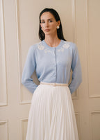 Embroidered Silk-Cotton Cardigan (Blue)
