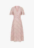 Sonnet Silk Floral Midi Dress | Romantic Rose Print Dress for Women