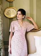 Sonnet Silk Floral Midi Dress | Romantic Rose Print Dress for Women