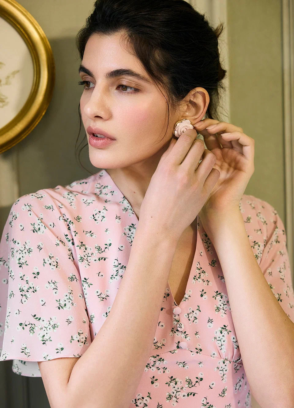 Sonnet Silk Floral Midi Dress | Romantic Rose Print Dress for Women